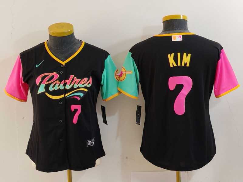 Women%27s San Diego Padres #7 Ha Seong Kim Black Player Number Fashion Baseball Jersey->mlb youth jerseys->MLB Jersey